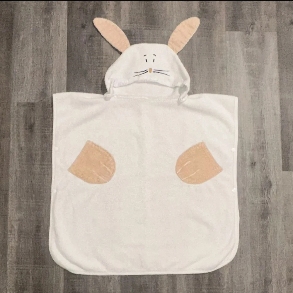 💞 Adorable Cream Bunny Rabbit Kids Poncho-Style Hooded Towel